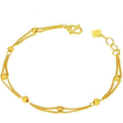 Solid 24K Yellow Gold Bracelet Ladys 999 Gold Elegant Beads Link Chain Bracelet