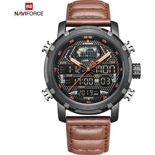 NAVIFORCE Watch Men Top Brand Luxury Digital Analog Sport Wristwatch Military Genuine Leather Male Clock Relogio Masculino 9160