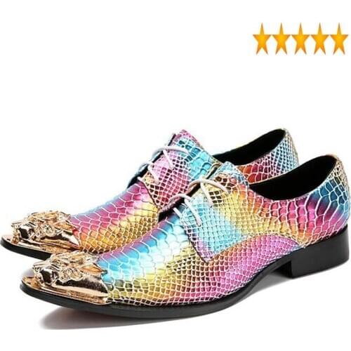 Colors 2021 Night Club Mixed Men Metal Pointed Toe Business Man Party Footwear Genuine Leather Spring Wedding Dress Shoes