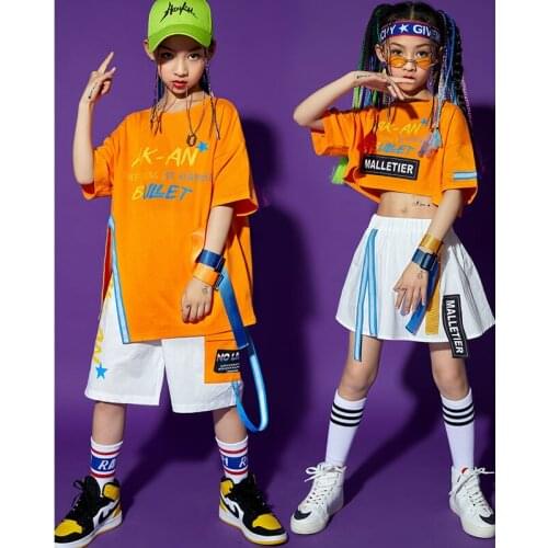 Kids Hip Hop Clothing Graphic Strap Oversized T Shirt Top Streetwear Cargo Shorts Skirt for Girl Boy Dance Costume Clothes