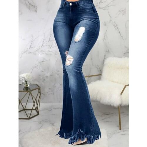 Women High Waist Slim Denim Jeans Ladies Casual Skinny Flare Jeans Pants Plus Size S-3XL