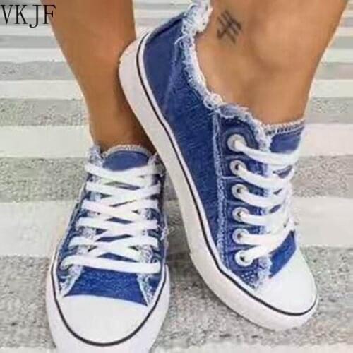 2021 Top Selling Women Canvas Shoes Denim Thin Casual Spring Autumn T-tied Low-top Leisure Students Shoes Matching