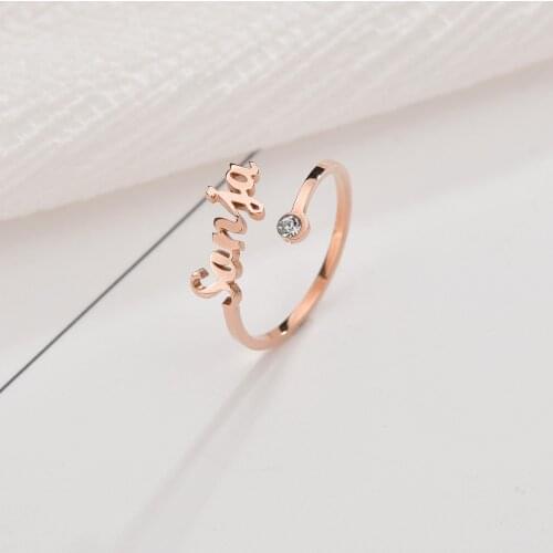 Personlized Name Birthstone Crystal Rings Custom Letter Numbers Stainless Steel Adjustable Couple Ring Jewelry Birthday Gifts