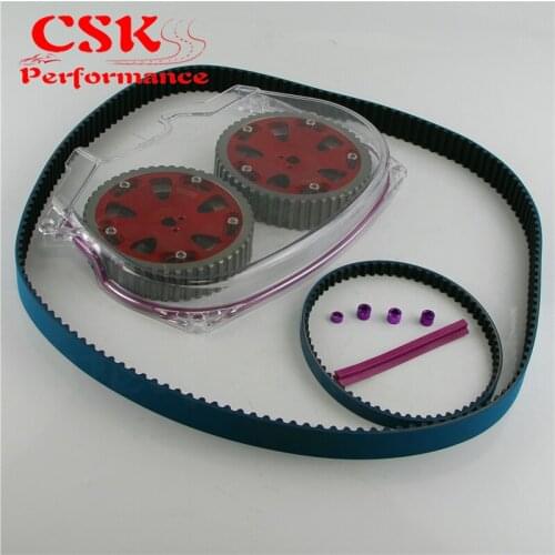 Timing Belt Cover+Cam Pulley w/ Belt Fit For Lancer Evolution 4G63 EVO 4 5 6 7 8 BK/RD
