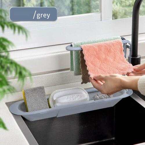 Kitchen Telescopic Sink Rack Organizer Drainer Rack Storage Basket Bag Faucet Holder AdjustableBathroom Holder Sink Kitchen Tool