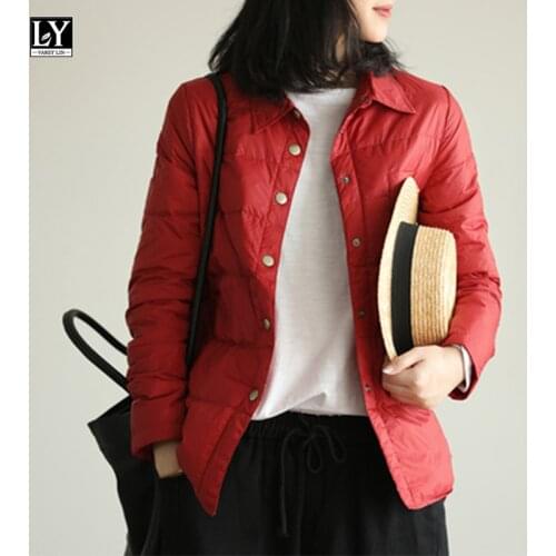 LY VAREY LIN Autumn Winter Women 90% White Duck Down Jacket Turn Down Collar Down Coat Light Single Breasted Windproof Parkas