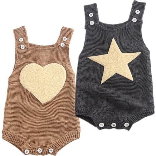 Cute 3D Heart Star Knit Baby Bodysuits 2020 Summer Newborn Girls One-Piece Jumpsuits Sleeveless Toddler Girls Infant Overalls