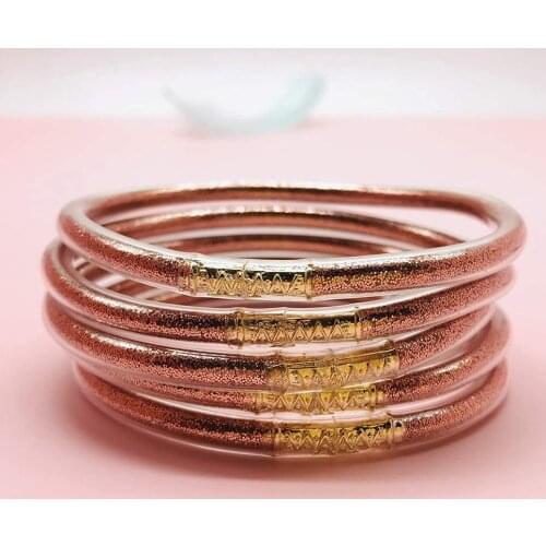 Multi-layer Silicone Plastic Shinning Champagne Powder Glitter Jelly Bangle Bracelet Fashion Women Glitter Friendship Bracelets