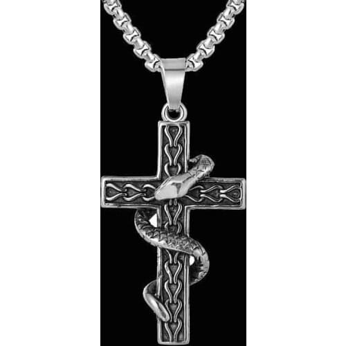 Men Stainless Steel Egyptian Ankh Cross Snake NecklacePunk Snake Exquisite Pendants Necklace