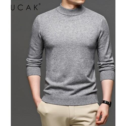 UCAK Brand Casual Sweater Men Clothing Mock Neck Solid Color Streetwear Sweater Pull Homme Spring Autumn Thick Pullover U1249