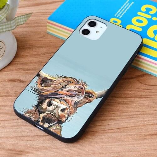 For iPhone Gone With The Wind Highland Cow Greetings Card Soft TPU border Apple iPhone Case