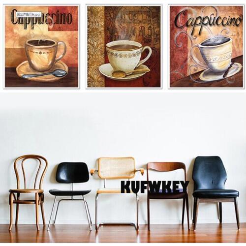 3 Panels coffee cup Diamond painting cross stitch kits canvas Art Simple Life Plant full set diamond embroidery