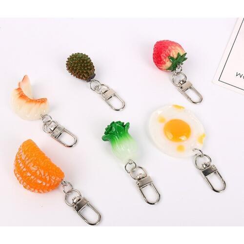 New Cute Bell Creative Simulation Fruit Keychain Pendant Personality Food Egg Bag Charm For Women Girls Keyring
