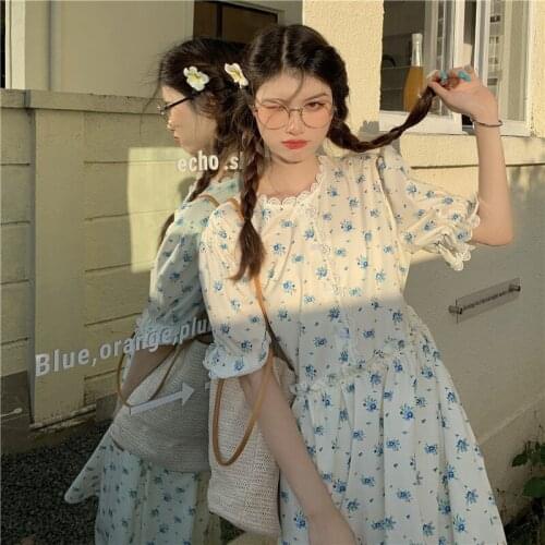 Dress French Lace Round Neck Short Sleeve Dress Women Summer New Korean Style High Waist Slim Mid-length Dress
