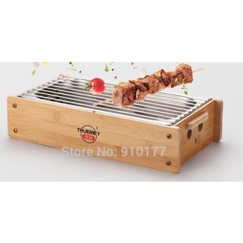 Portable bamboo box charcoal bbq grill commercial barbecue kebab stove heating oven household commercial table BBQ 36.7*19.3 03