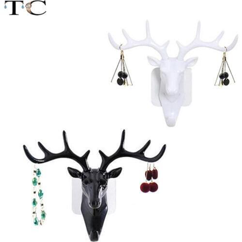 Cool Resin Animal Deer Stags Head Hook Hanger Jewelry Ring Necklace Bracelet Wall Door Cabinet Holder Decor Display Hook Rack