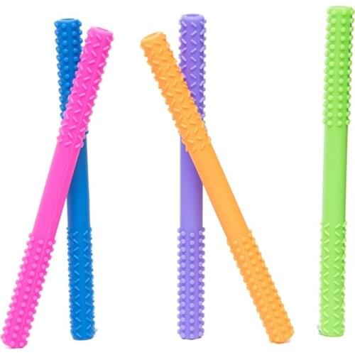 Newborn Hollow Teething Tube Baby Silicone Teether Stick Biting Chewing Straws Nursing Soother Molar Toy Gift for Infants
