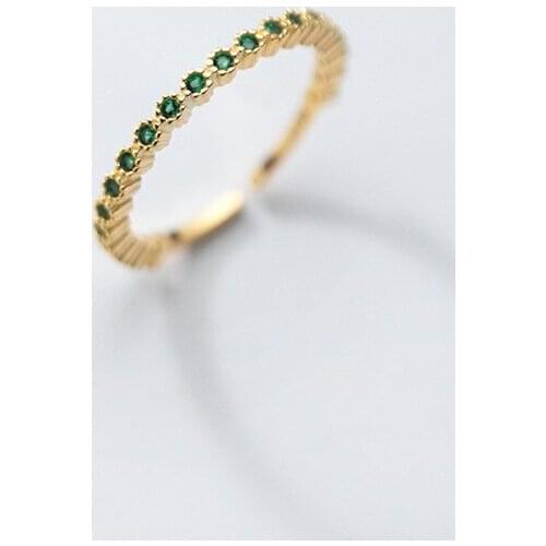 Real. 925 Sterling Silver stacked Green CZ emerald Ring adjust C-J6193