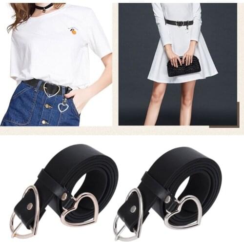 L93F PU Leather Belt for Women Metal Heart Corset Wedding Party Dress Harajuku Belt