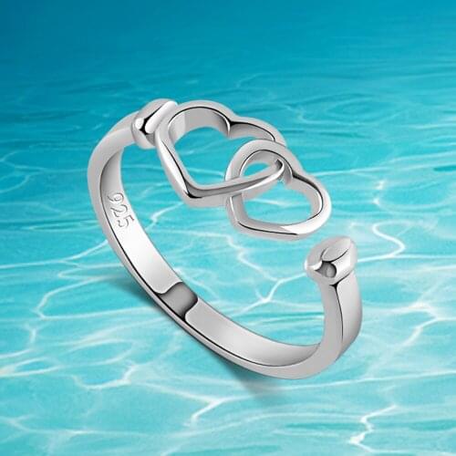 Sweet Romantic 925 Sterling Silver Heart Ring for Woman Love Heart to Heart Finger Ring For Friend Gift