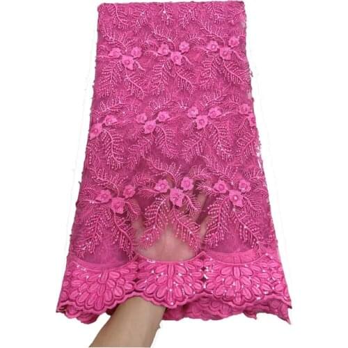 Pink Sequined Lace Fabric African Lace Fabrics 2021 High Quality Net Lace With Sequins French Tulle Lace For Party 5yards