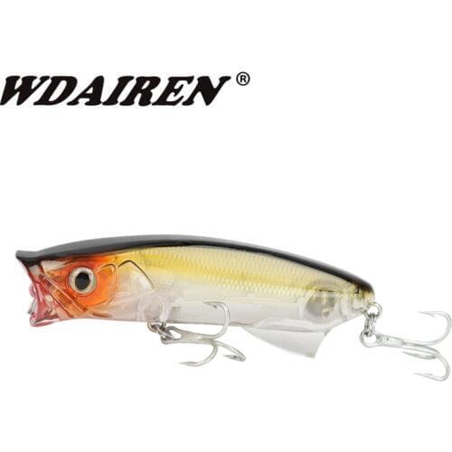 WDAIREN Popper Hard Fishing Lure 80mm 11.5g Topwater Artificial Plastic Bait with 2 Treble Hooks Fishing Wobblers Pesca Tackle