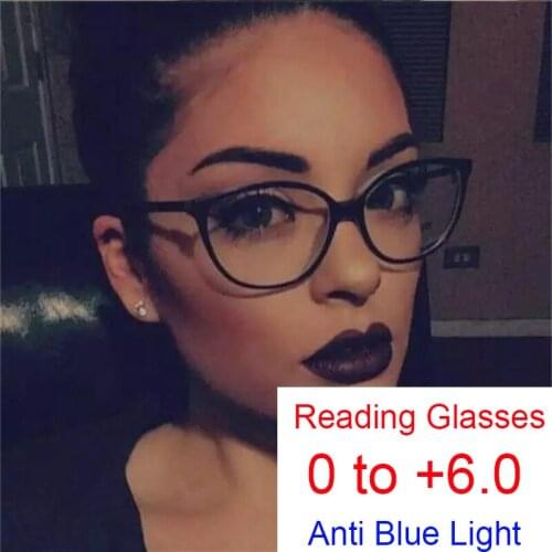 Sexy Black Cat Eye Reading Glasses Women Antifatigue Computer Eyewear Retro Clear Lens Blue Light Glasses Magnifying Singht +1.5