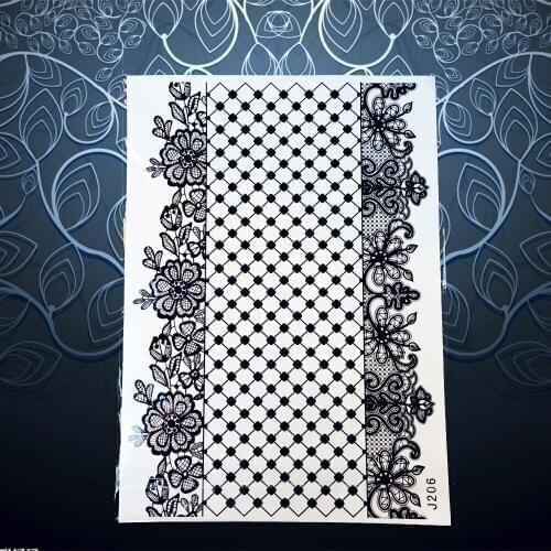 Sexy Lace Flowers Arm Leg Fake Tattoo Paste For Wedding Brides 20x15CM Women Black Henna Waterproof Temporary Tattoo Stickers