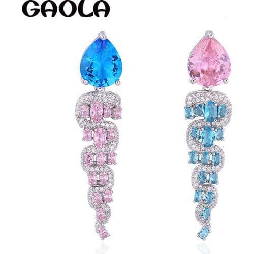 GAOLA Vintage Elegant Long Earrings For Wedding Party Top Quality AAA Colorful Cubic Zirconia Earrings GLE7058Y
