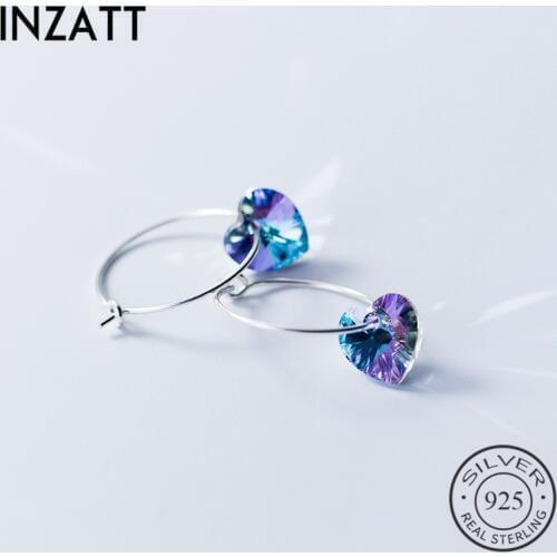 INZATT Real 925 Sterling Silver Colors Heart Stone Bohemia Hoop Earrings 2018 For Fashion Women Fine Jewelry Accessories Gift