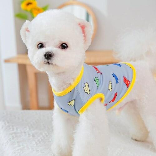 Cute Cartoon Car Print Basic T-Shirt Cotton Puppy Clothes Dog Shirt Pullover Vest Pet Apparel for Small Dogs Cat Spring Summer