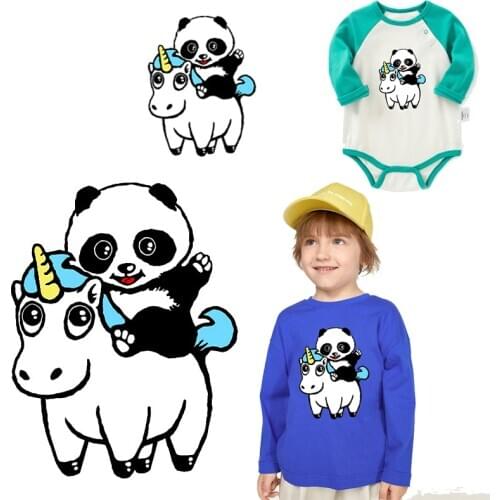 Cute Panda Patches Heat Transfer Vinyl Stickers For Kids Girl Clothes Backpack Unicorn Applique Thermal Transfers Decor Washable