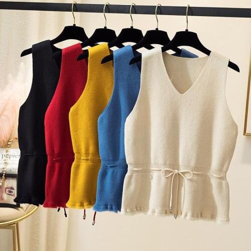 V-neck Pullover Waist Knitted Vest For Women 2021 Spring New Vest With Small Camille And Sleeveless Sweater Vest