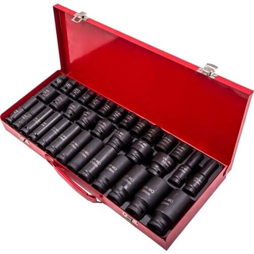 1/2" inch 6 Point Impact Socket Deep Setting Tools 8-32mm Metric Steel Repair Kit 35pcs