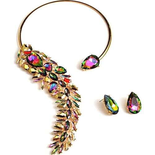 Vintage Baroque Statement Necklace Boho Colorful Rhinestone Pendant Choker Collar Necklaces Set For Women Punk Jewelry