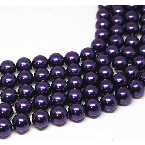 Top quality dark purple fashion shell simulated-pearl round gems loose beads 4-14mm diy wedding chain jewelry 15inch B1619