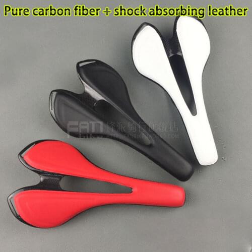 High Quality 3K Carbon Fiber High Strength Bike Saddle+Buffer Leather Light Weight Mountain Bike Road Cycling Accessories