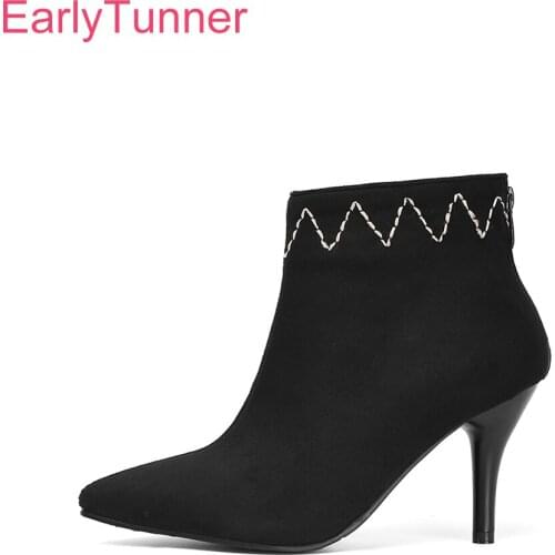 Hot Brand New Fashion Black Beige Women Ankle Boots Sexy High Heels Lady Nude Shoes EA092 Plus Big Small Size 10 30 45 48