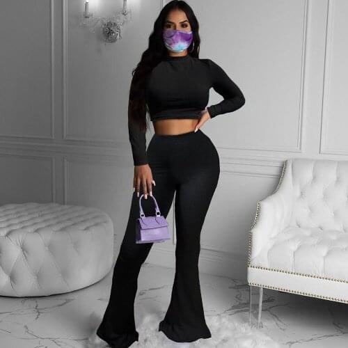 Autumn Winter Two Piece Set Matching Sets for Women Long Sleeve Crop Top + Flare Pants Elegant Party 2 Piece Sets Womens Outfits