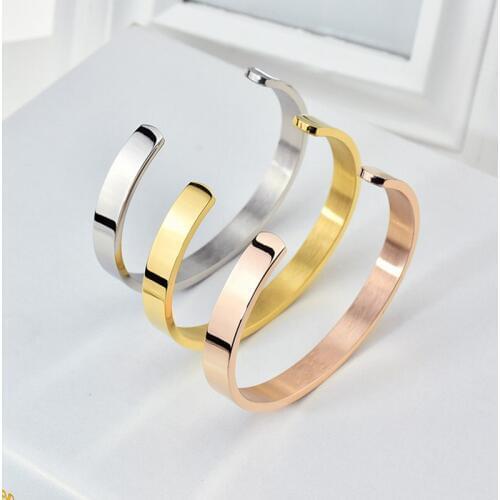 10pcs) Bangle for Women 316L Stainless Steel Fine Jewelry C Shape Cuff Silver Color Open Couple Bracelet Father Gift