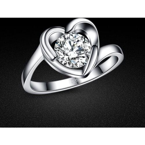 100% Pure 925 Silver Ring Womens Luxury Cubic Zircon Heart-Shaped Ring Solid Silver Wedding Ring Party Accessories Fine Jewelry