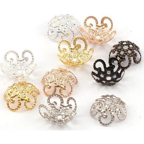 11mm Shiny Vintage Filigree Metal Hollow Flower Spacer Beads End Caps Pendant DIY Charms Connectors Jewelry Findings