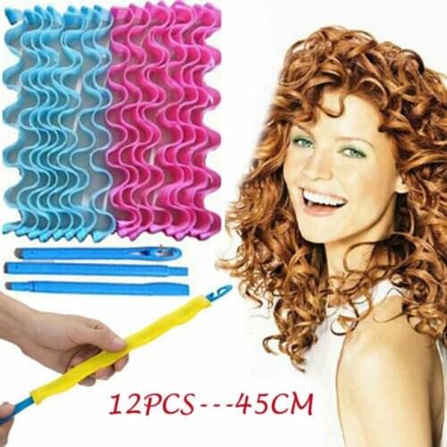 Brand New Style 12pcs Water Wave Magic Curlers Formers Leverage Spiral Hairdressing Tool 45cm