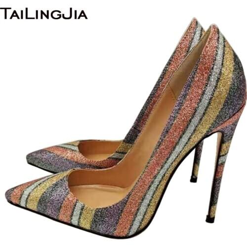 2020 Party High Heels for Women Pointed Toe Blink Glitter Shoes Ladies Elegant Classic Stilettos Large Size Pumps Dress Footwear