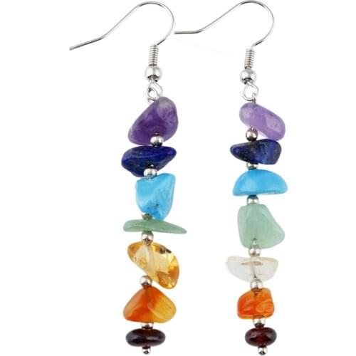 7 Chakras Yoga Women Jewelry Sets Healing Reiki Rainbow Chips Earrings Necklaces Pendants Natural Gem Stone Mala Beads