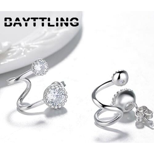 BAYTTLING New 925 Sterling Silver 20MM CZ Big Zircon Flower Round Stud Earrings For Woman Wedding Fashion Jewelry Gifts