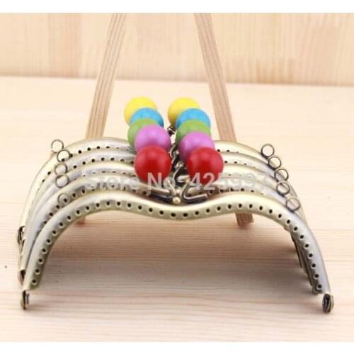 Freeshipping 11CM adorable Candy bead Metal Purse frame Kiss Clasp M shape ANTIQUE Bronze Metal-opening Bags 5pcs/lot