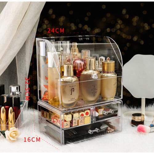 Large-capacity Simple Desktop Cosmetic Rack Clear Acrylic Makeup Organizer with Cover Storage Box Lipstick Nail Polish Holder