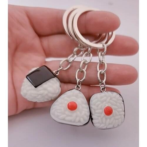 Imitation Sushi Food Model Keychain Cute Sushi rice ball Keychain Car Keyring Metal Keychain Pendant Jewelry