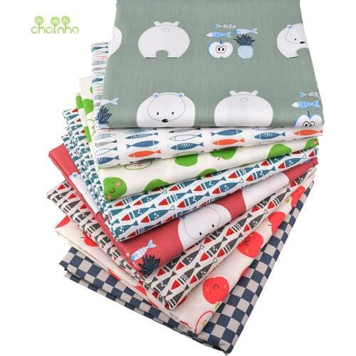 Chainho,Bear Love Eat Fruit&Fish,Printed Twill Cotton Fabric,For DIY Quilting Sewing Baby&Child Sheet,Pillow Material,Half Meter